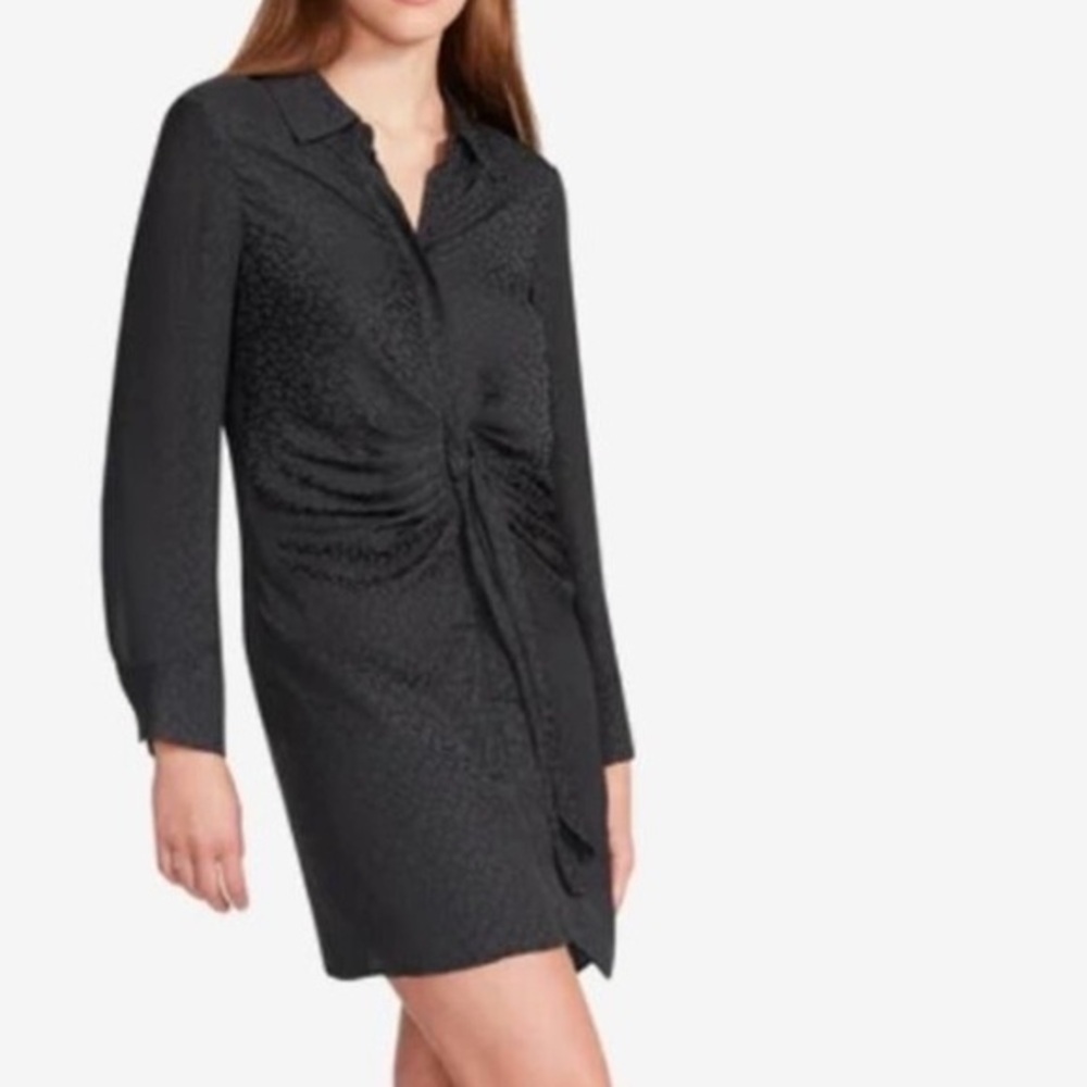 Women's Black Ruched Shirt Dress